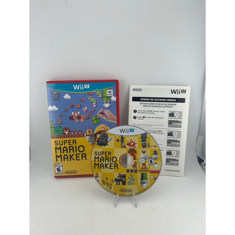 Super Mario Maker Nintendo Wii U 2015 Red Case WUP-P-AMAE Disc & Manual E Rating